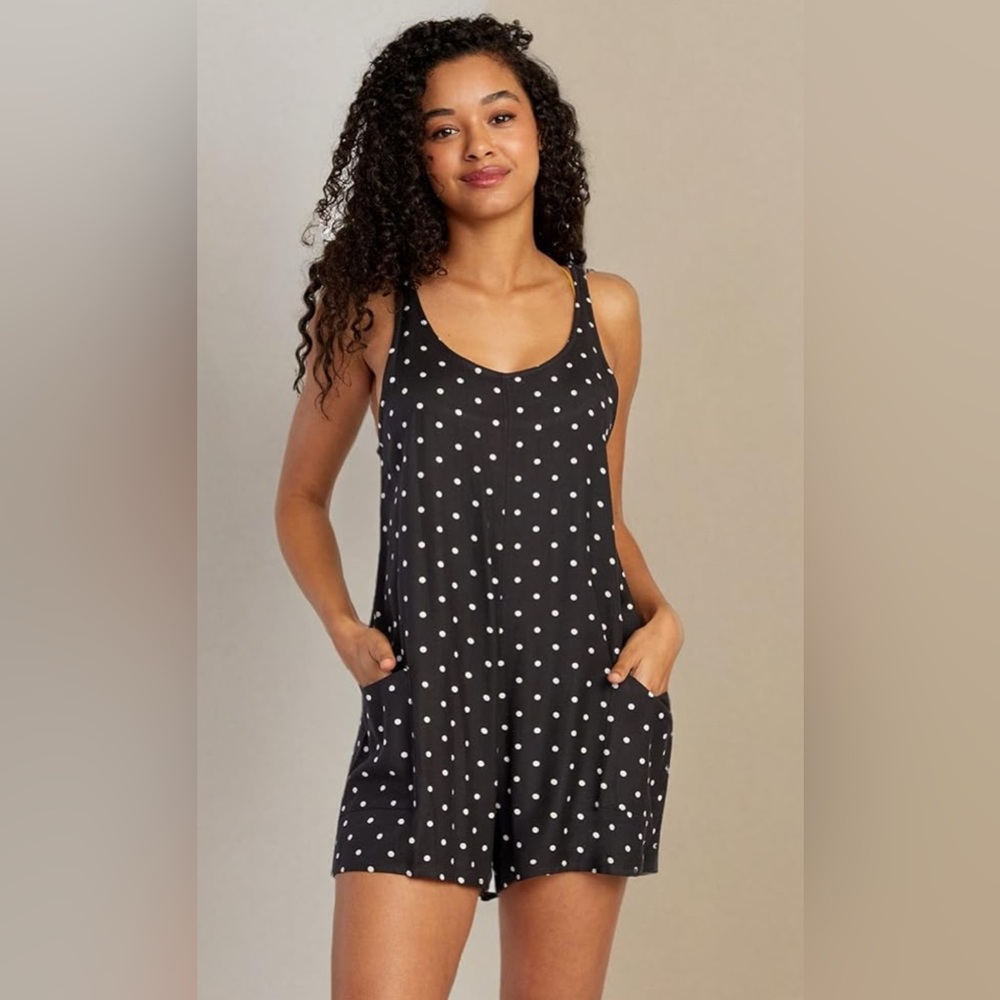 RVCA  Marina Black and White Polka Dot Sleeveless Romper